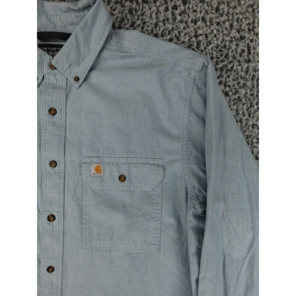 Carhartt Button Down Shirt Mens XL Tall Blue Relaxed Fit Cotton TW0202-M